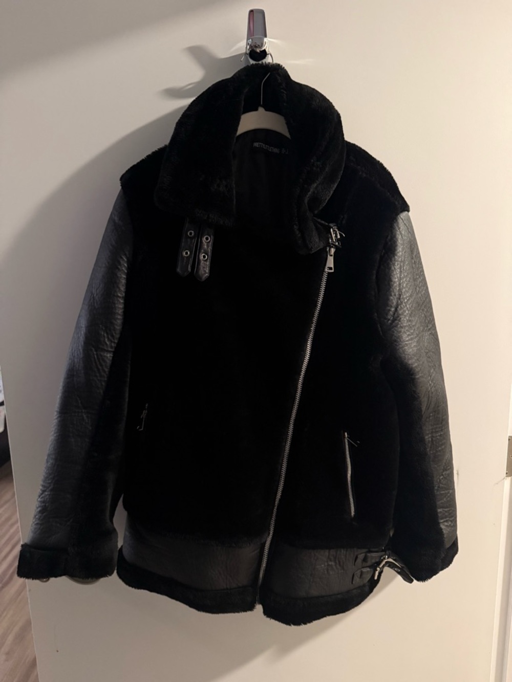 PrettyLittleThing Black Faux Shearling Jacket